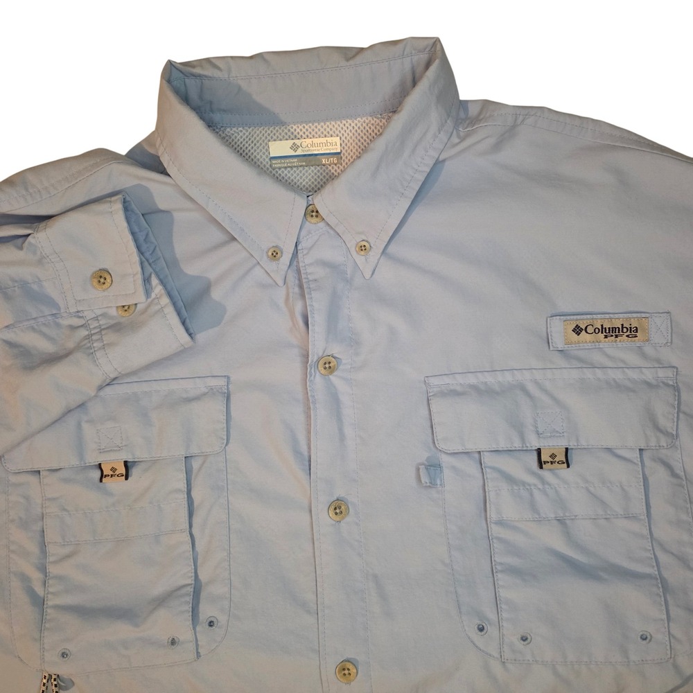 Columbia Men's Long Sleeve Outdoor Fishing Shirt XL Blue Omni Shade‎ UPF Sun